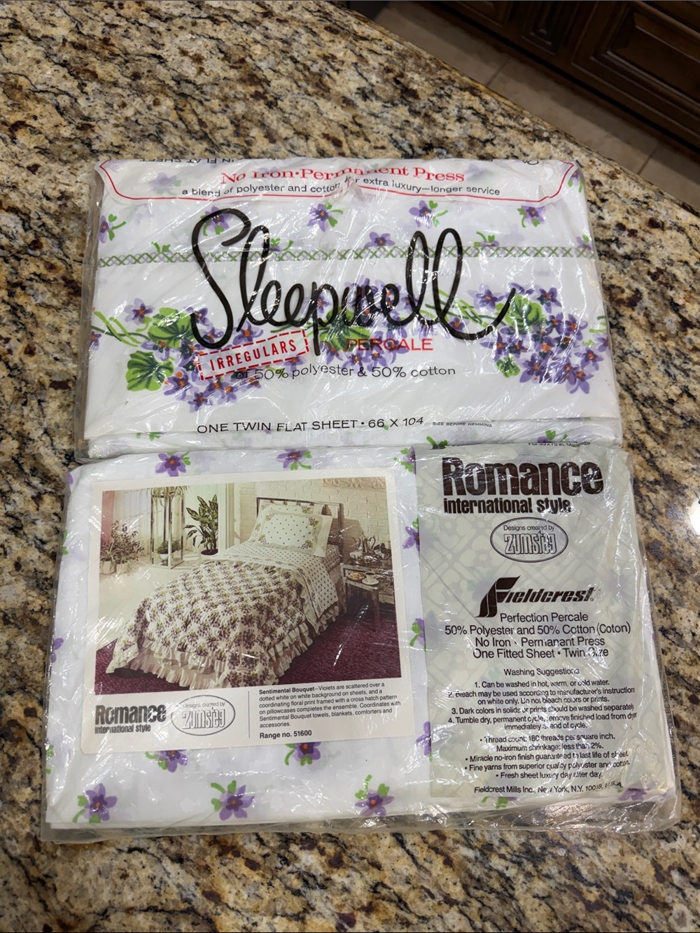 Vintage 1970’s Unopened Packs 1 Twin Flat Sheet & 1 Twin Fitted Sheet